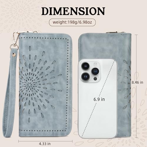 Image of APHISON Wallet Women Large Capacity Clutch Purse For Ladies Card Holder RFID Wristlet Phone Zipper Coin Travel Pocket, 07-blue, 8.2 inch x 4.33 inch x 1 inch, Utility