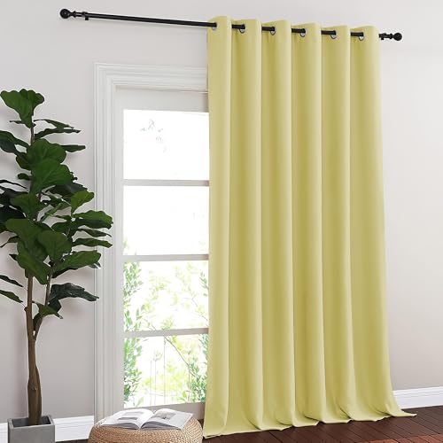 NICETOWN Blackout Sliding Glass Door Curtains, Room Darkening Thermal Insulated Curtains for Living Room Bedroom, Extra Wide Window Drapes, 1 Panel, W80 x L118, Paler Yellow