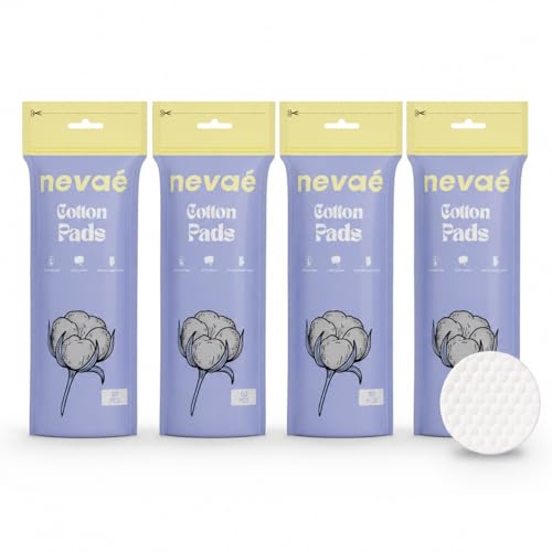 Image of Nevae Cotton Pads for Makeup Removal (200 PCS) | 100% Pure Cotton Makeup Remover Pads | Soft Facial Cotton Pad for Face Toner, Skincare & Nail Polish Removal | Lint Free Double Sided Cotton Pads | Pack of 4 (50 Pcs each)