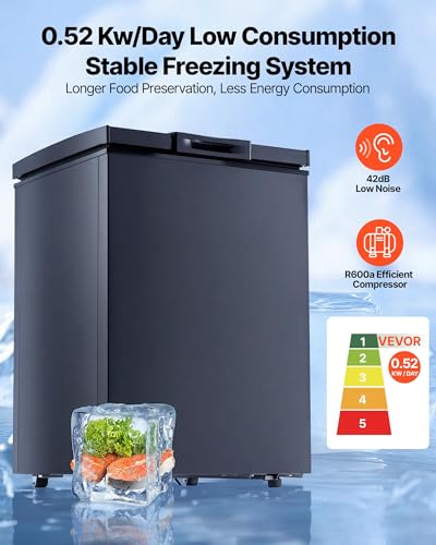 Image of VEVOR Chest Freezer, 3.3 Cu.ft Compact Deep Freezer, Free Standing Top Open Door Chest Freezers with 2 Removable Baskets & Adjustable Thermostat - Energy Saving, Low Noise & Garage Ready, Black