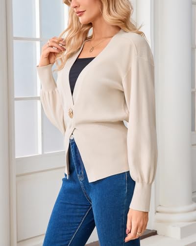 Women's Deep V Neck Pullover Sweater Long Lantern Sleeve Knit Jumper Top Casual Elegant Fall Winter Sweaters2