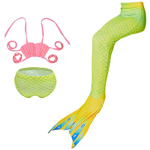 Monissy Swimwear Rosa Verda Verano Conjunto de Baño Cola de Sirena Disfraze Parte Nadar Bañador de 3 Pcs 3-9años Concha Cómodo Triángulo Poliester Modelo Nuevo Talla100-140 para Niña