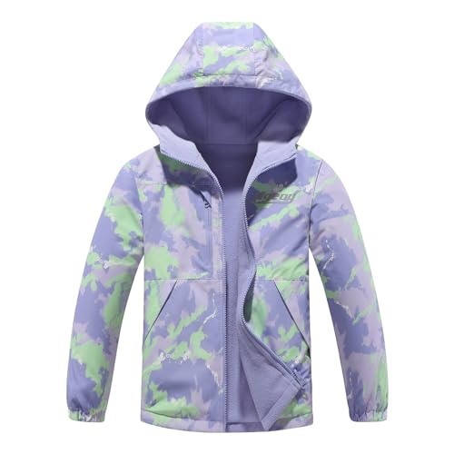 Image of MGEOY Boys Girls Reversible Jacket Lightweight Waterproof Fleece Lined Raincoat for Kids(4-12), 8-9 Years, Purple(lining:fleece)