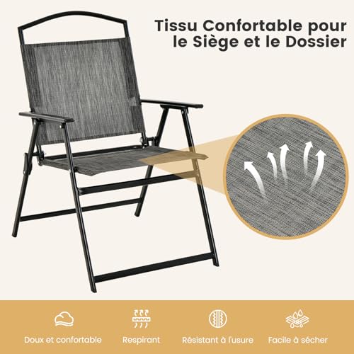 GIANTEX Ensemble de salle à manger de patio 5 pièces, Mobilier Exterieur, Chaises pliantes et table en plateau de verre avec trou pour parasol, Table de structure en métal pour terrasse, jardin – Image 5
