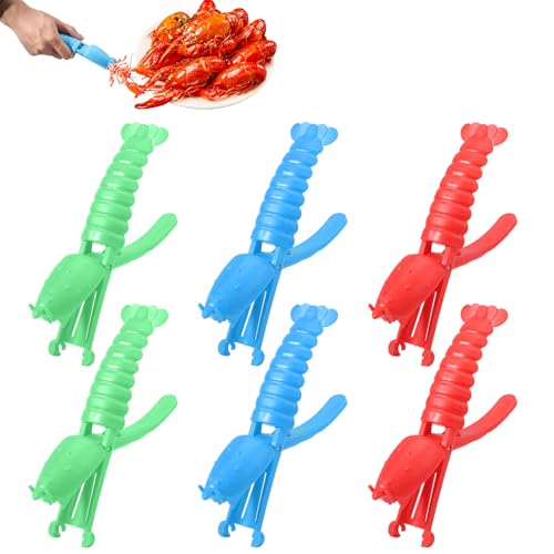 6pcs Crawfish Tail Peeler, 3 Colors Plastic Crawfish Shucker Tool Shrimp Sheller No Dirty Hands for Easily Peeling Off Shrimp Shell(Blue & Red & Green)