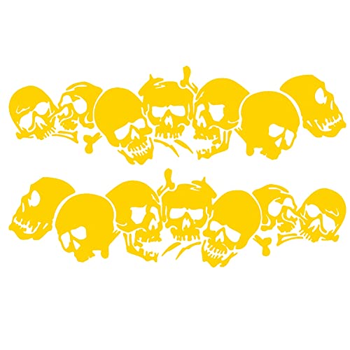 Image of Skull Pattern Auto Side Body Decals Sticker Skull Row Graphics Car Racing Sport Decoration Sticker Self Adhesive Vinyl Sticker 59.06'' x 15.75'', Yellow