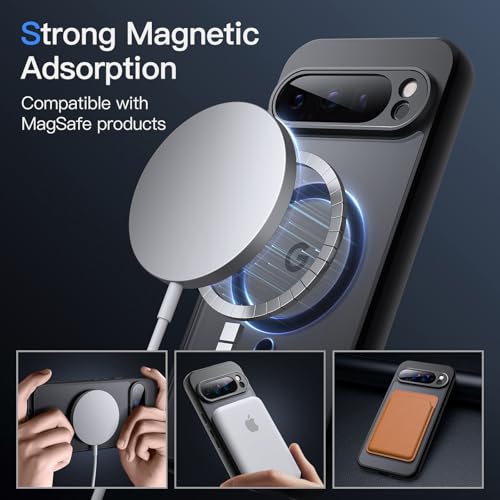 JETech Magnetic Case for Google Pixel 9 Pro XL 2024, Compatible with MagSafe, Translucent Matte Back Shockproof Phone Cover (Black) by JETech - Used condition - Image 3