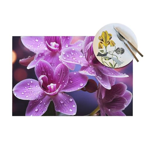 Lot de 6 sets de table en vinyle violet au motif floral chic - 8