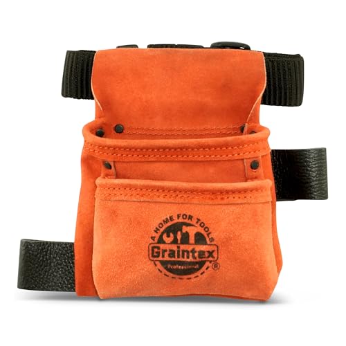 Graintex 2 Pocket Children's Tool Pouch Ideal for Home Improvement Projects | Kids Tool Belt for Young DIY Enthusiasts | Orange Color Suede Leather Pouch, Hammer Loop, Adjustable Webbing Belt - SS2526