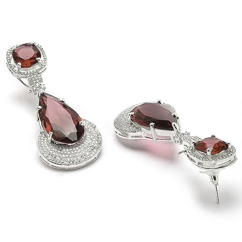 Rhodium-Plated American Diamond Teardrop Drop Earrings