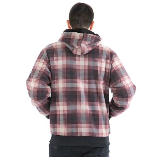 Image of TanBridge Plaid Flannel Hoodie Sherpa Fleece Lined Shirt Jacket Cotton Hoodies Zip Up Winter Warm Coat