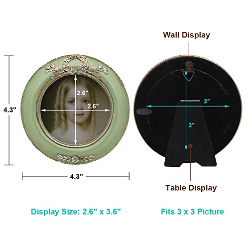 Small Vintage 3X3 Round Picture Frame, Mini Antique Ornate Circle Photo Frame, Table Top Display And Wall Hanging Home Decor, Old Fashioned Photo Gallery Art Deco, Pale Green – By Sylvia‘s Shop #TOP2