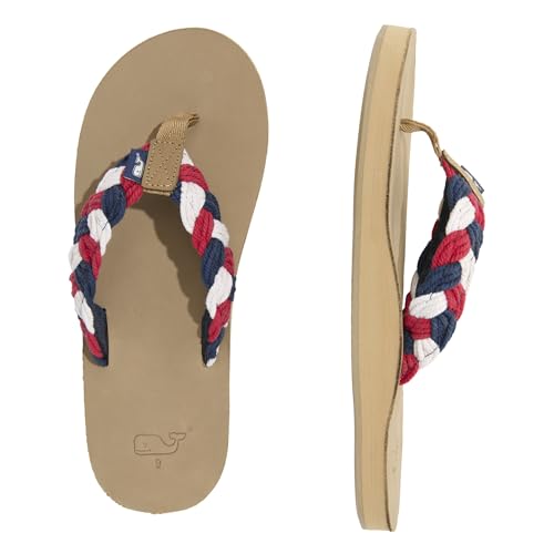 vineyard vines Men's Colorblock Braided Rope and Leather Flip Flop