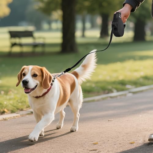 AIITLE Einziehbare Hundeleine 5 m für kleine Rassen, reflektierendes Sicherheitsband, Quick-Lock-Bremssystem, Rutschfester Griff – leicht und tragbar für Reisen, Training, Nachtspaziergänge, Schwarz