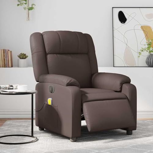 KTHLBRH Sillón de Masaje reclinable eléctrico Cuero sintético marrón Sillón Reclinable Eléctrico con Función Automática y Acolchado Cómodo