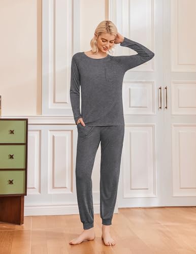 Image of Ekouaer 2 Pack Womens Pajama Sets Long Sleeve Pjs Soft Comfy Lounge Set