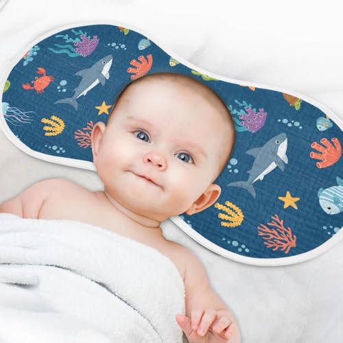 2 Pack Muslin Burp Cloths Sea Animal Navy Blue Cotton Baby Burp Cloths Ultra Soft Burping Cloth Absorbent Spit Up Rags for Newborn Boys Girls, Large 22" x 11"4