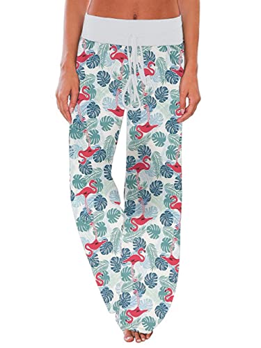 Image of iChunhua Women's Comfy Stretch Floral Print Drawstring Palazzo Wide Leg Lounge Pant