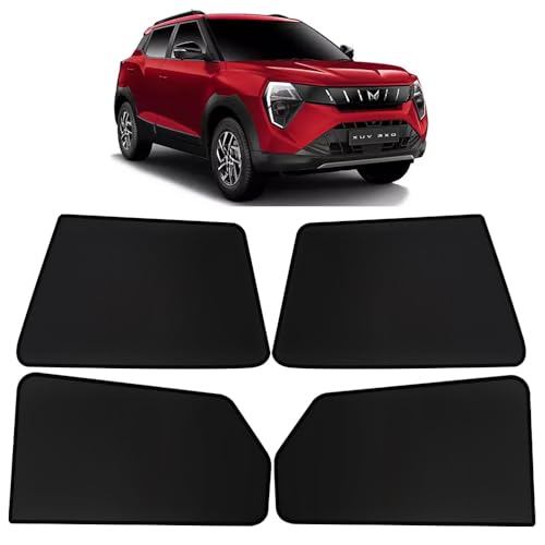 Image of OTO2EYE Car Sun Shade Compatible for Mahindra XUV 3XO Model 2024 Owards, Z-Black Fix Type Side Window Curtains, Only Half Cut in Front Window, 4 Pieces Set