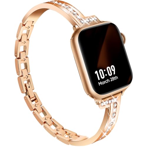 Bracelet de montre fin doré Newlibery en métal réglable pour Apple Watch toutes séries