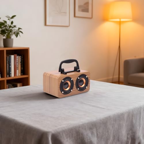 Altavoz inalámbrico de madera retro, mini reproductor portátil de 15 x 7,6 x 8,9 cm 2