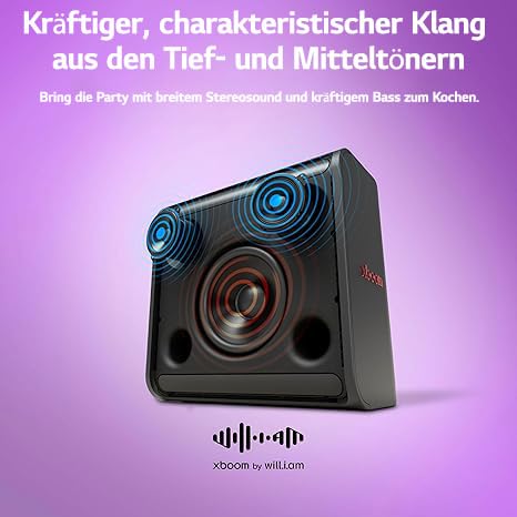 LG xboom Stage 301 by will.i.am, tragbarer Bluetooth-Lautsprecher (Signature Sound, Karaoke- & DJ-Funktionen, IPX4, bis zu 12 Std. Akkulaufzeit), Schwarz [Modelljahr: 2025]