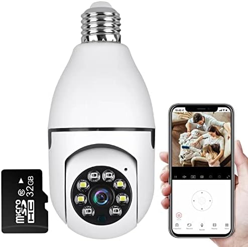 WiFi Light Bulb Camera Wireless 1080P Smart Dome Security Cameras 360 Degree Panoramic Cam Home Surveillance Camera System with Night Vision Motion Detection and Alarm WiFi Light Bulb Camera Wireless 1080P Smart Dome Security Cameras 360 Degree Panoramic Cam Home Surveillance Camera System with Night Vision Motion Detection and Alarm