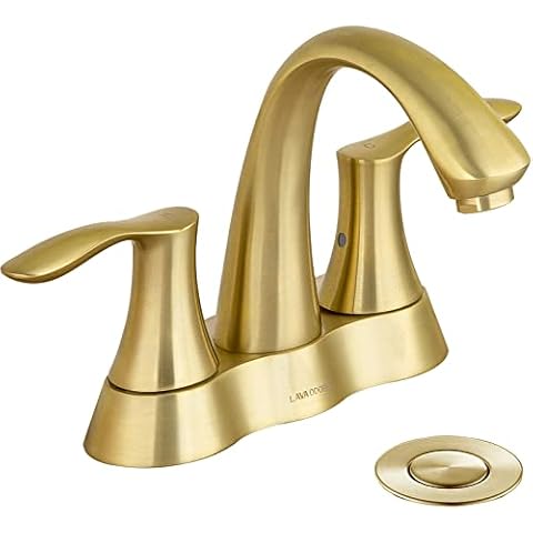 Brushed Gold Bathroom Faucet, Lava Odoro Brass 4 Inch Centerset Bathroom Sink Faucet Two Handle Vanity Faucet with Pop up Drain Assembly Supply Line, Spot-Resistant, BF423-SG Cover