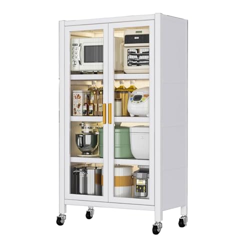 MAGIC SELECT Armario de Cocina con Ruedas, Vitrina de Almacenamiento para Hogar, Alacena con Puertas, Organizador para Casa, Baño, Salón, Habitación (4 baldas/135x60x40 cm)