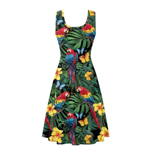 Image of TOADDITDO Women's Sleeveless O Neck Beach A-Line Party Coctail Tank Dresses Flared Sundress