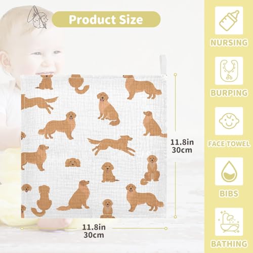 Image of Curbs Baby Washcloths Cartoon Puppy Different Poses, Golden Retriever Dogs Burp Cloths Face Towel Cotton Soft Absorbent Wash Wipe Towels for Newborn Infant Baby, 3 Pack