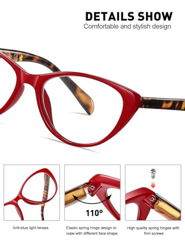 Image of 4 Pack Fashion Cat Eye Reading Glasses for Women, Computer Blue Light Blocking Readers Anti Glare Eyeglasses +2.0