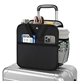 XZEETOP Large Luggage Travel Cup Holder, Oversized Luggage Cup Holder for Suitcase with Big Storage Compartment, Hands-Free Travel Organizer (Black)