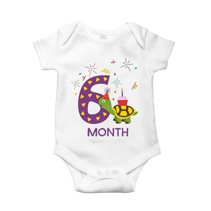 Image of Monthly Birthday Romper for Newborn Baby | Unisex Half Sleeve Bodysuit with Envelope Neck | Soft Cotton Outfit with 1 to 12 Month Print | Comfortable Infant Wear for Boys & Girls