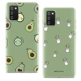 [2 Pièces] Phoona Coque pour Samsung Galaxy A02s/ M02S / F02s Case 6,5', Étui Protection Silicone Cover Antichoc Housse Mince Souple TPU Bumper avec Avocat Motif Dessin Mat Vert Case pour Samsung A02s