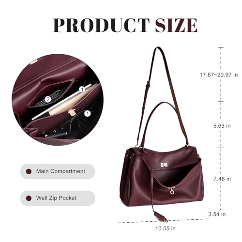 Genuine Leather Tote Bag for Women: Soft Leather Shoulder Handbags with Shoulder Strap - Ladies Satchel Crossbody Purse for Travel Work (Medium-Burgundy)3