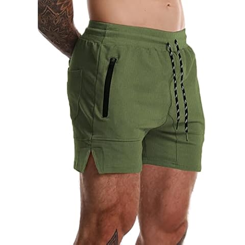 GYMBULLFIGHT Men's Workout Athletic Running Shorts Lightweight Gym Bodybuilding Training Short Pants with Zipper Pockets Green Cover