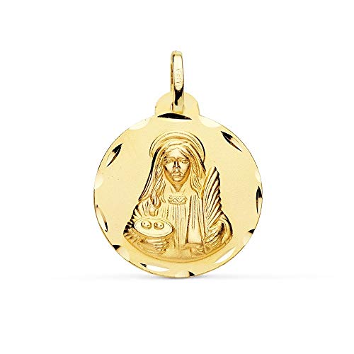 ZÅ‚oty medal 18k Santa Lucía 22 mm. OkrÄ…gÅ‚a rzeźbiona krawÄ™dź - dostosowywalne - nagrywanie zawarte w cenie
