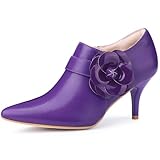 Allegra K Flower Stiletto Heels Pointy Toe Purple Booties for Women 8 M US