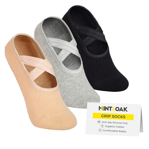 Image of Mint & Oak Pilates Socks with Grips for Women, Ankle Length Non-Slip Yoga Socks, Cotton Ideal For Yoga, Pilates, Gym, Workout, Cute Women's Gift