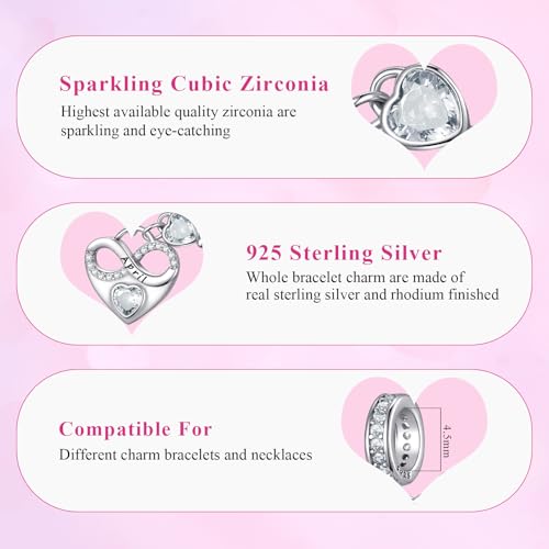 Birthstone Charm for Charm Bracelet, 925 Sterling Silver Infinity Love Heart Dangle Charm for Bracelet and Necklace, Birthday Mother's day Christmas Jewelry Gifts for Women4