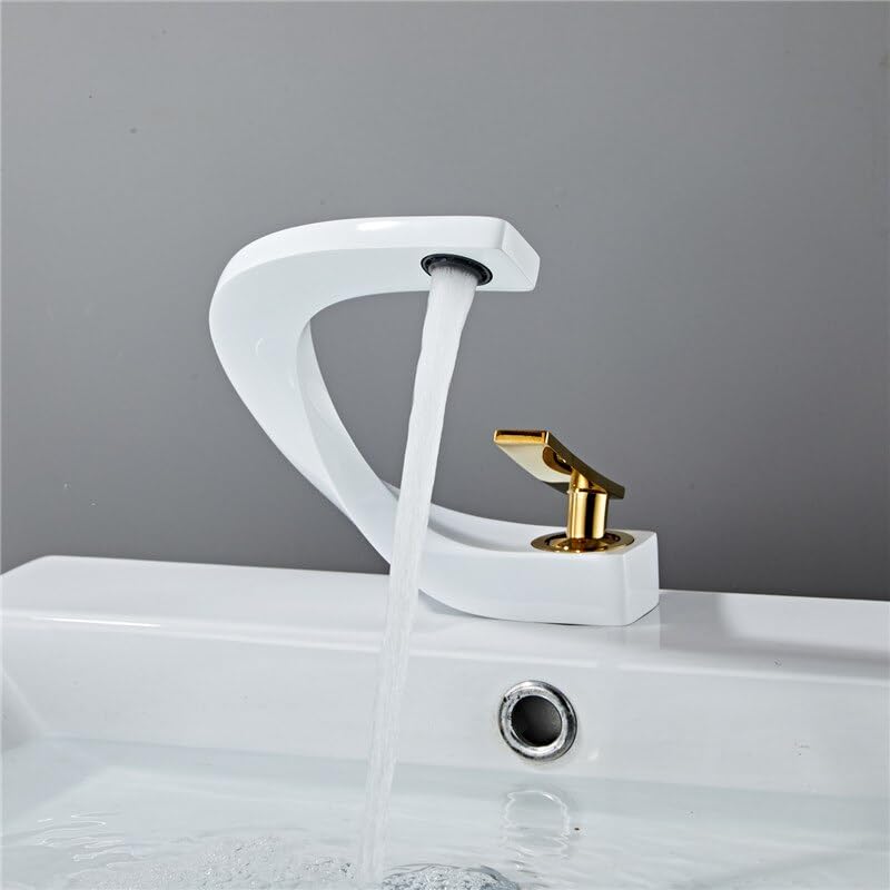 Mélangeur d'évier en laiton avec grue or et blanc pour lavabo