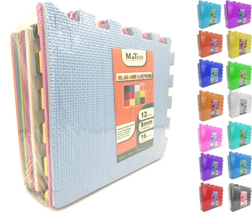 MATVIZE Eva Foam Baby Play Mat – 12Pcs (29x29cm) 8mm Thick Soft Multicolour Interlocking Floor Tiles, Waterproof, Non-Slip, Safe & Comfortable Matting for Kids, Child’s play (Multicolour, 12 Pack)