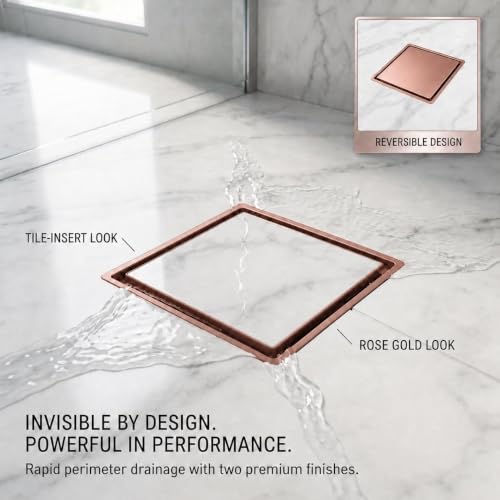 Image of Tapsa Tile Insert Floor Drain | 304 Stainless Steel | Invisible Shower Drain Channel | Shower Drain Channel |Water Drain Channel| Floor Drain with Cockroach Trap | Anti-Rust. (Rose Gold, 5X5)