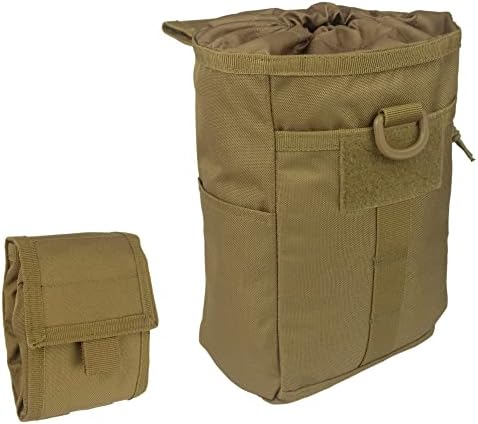 Tactical Military MOLLE Dump Pouch – Foldable Durable and Versatile Magazine Utility Waist Bag for Outdoor Enthusiasts, with 1 Flag Patch Included, Coyote Brown