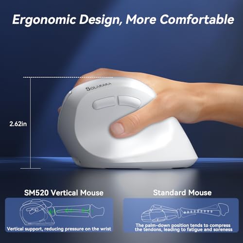 SOLAKAKA SM520 Ergonomic Mouse with 24000 DPI, Vertical Mouse with Programmable Side Button, Wireless Mouse with Tri-Mode Connection - BT5.0/USB-C/2.4GHz, for Desktop, PC, Laptop (White) - Image 6