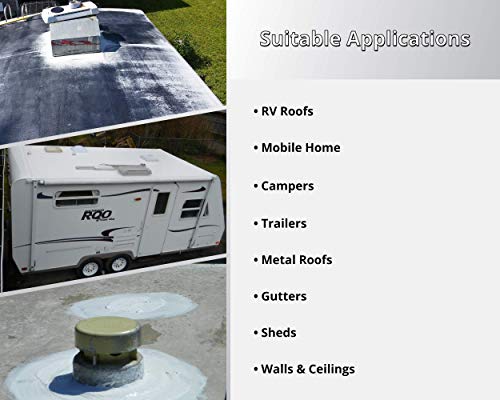 L R Liquid Rubber RV Roof Coating/Sealant 5 Gallon Kit - Includes RV Coating, 4 Inch x 50 Foot Seam Tape, EPDM Primer, TSP Cleaner, Brushes, Rollers, and Gloves - Brilliant White