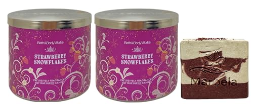 Bath & Body Works Strawberry Snowflakes 2 Piece 3-Wick Scented Candle Set with a Cherry On Top Bar Soap