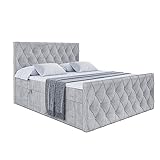ALTDECOR Boxspringbett mit H3-Matratze (20 cm hoch) mit Bonellfederung, PUR, Topper (4 cm hoch), Polsterbett mit Kopfteil und Bettkasten 180x200 - Grau Monolith 84
