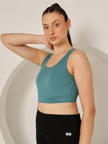 Image of Clovia Women Medium-Impact Sports Bra- Padded, Racerback, Stone